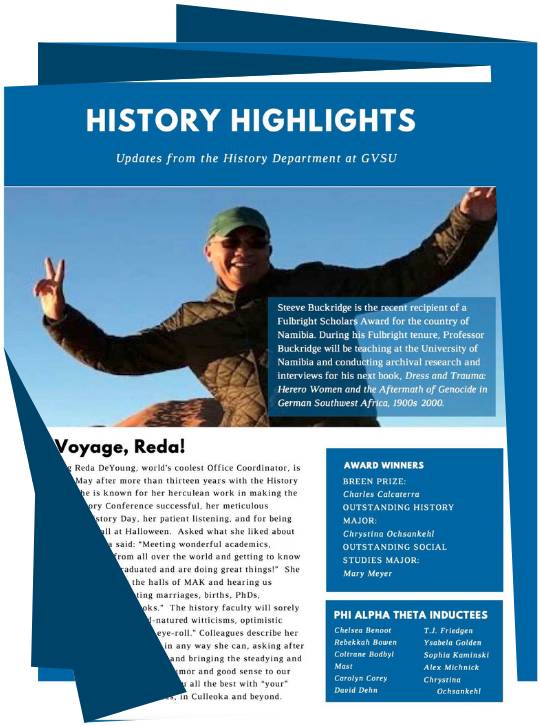 History Department Alumni Newsletter front page